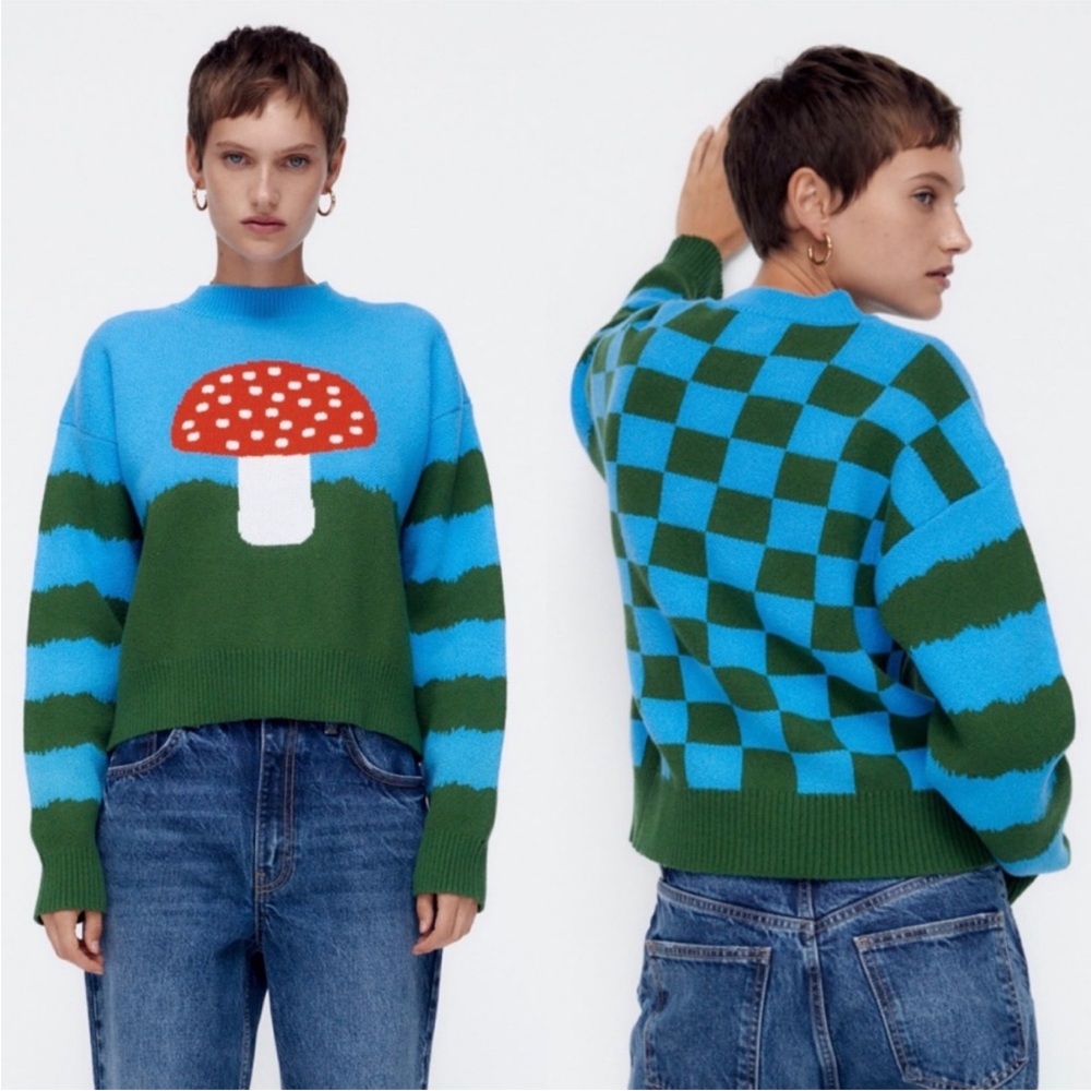ZARA MUSHROOM PATTERN SWEATER size S - Picture 2 of 9